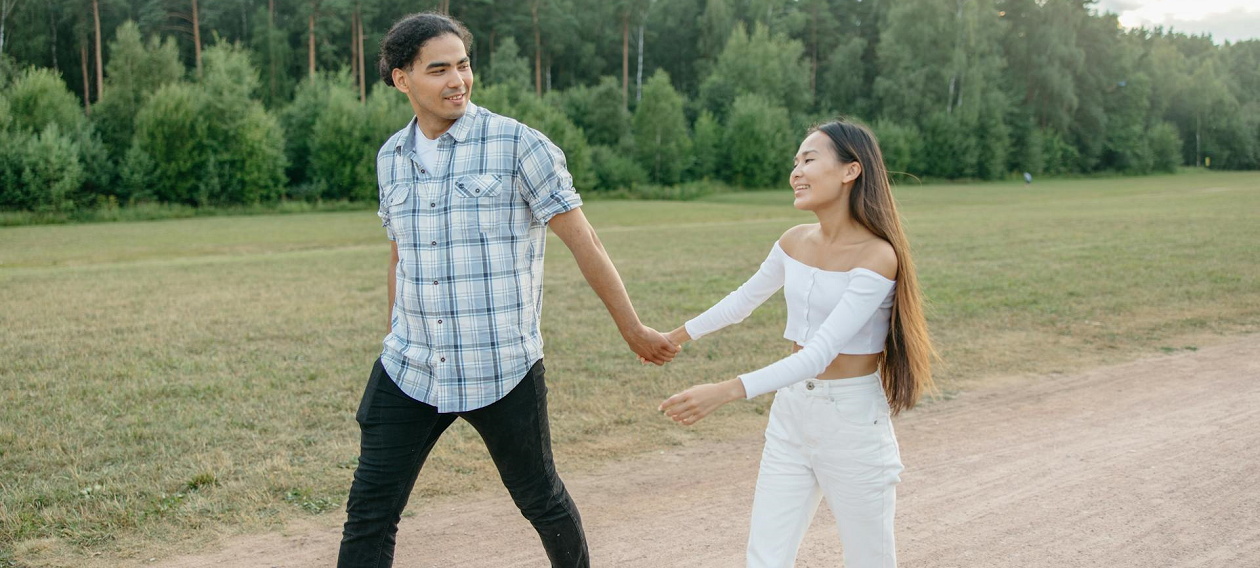 A couple having an afternoon walk.