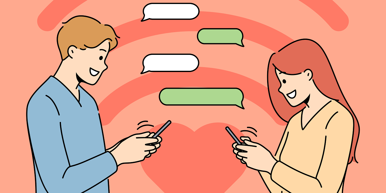 A man and woman getting to know each other online.